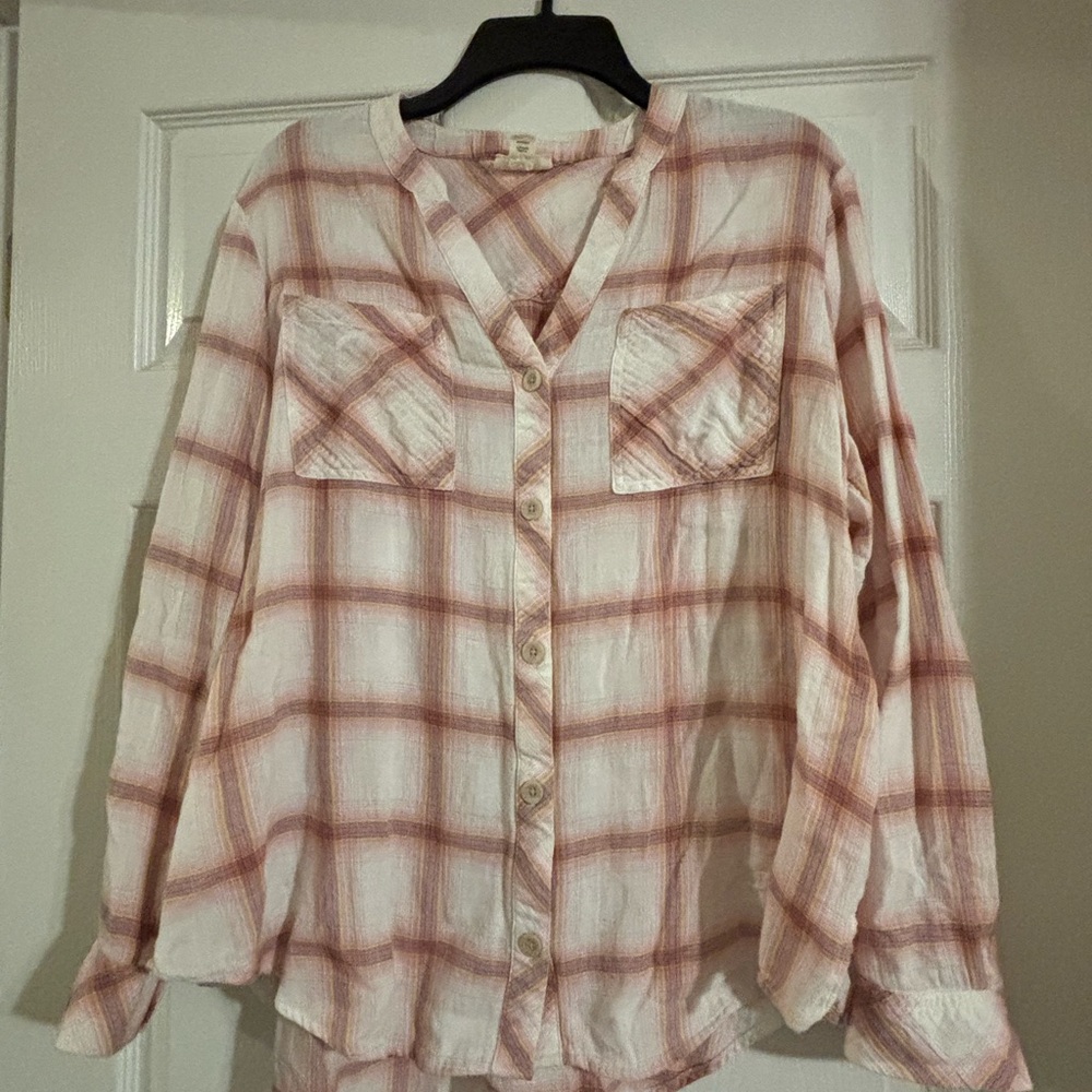 a.n.a Pink Plaid Button-Up Blouse